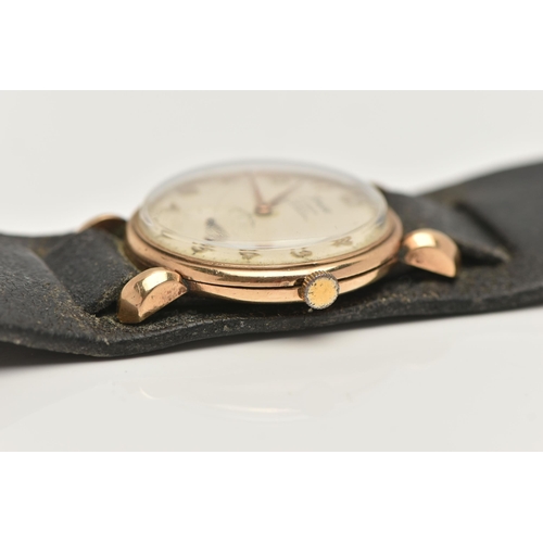 19 - A GENTS 9CT GOLD 'TIMOR' WRISTWATCH, manual wind, round dial signed 'Timor, 21 Jewels Perry Birmingh... 