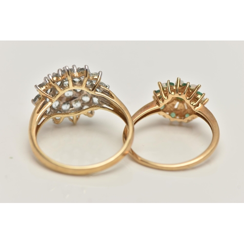 29 - TWO 9CT GOLD GEM SET RINGS, the first a large colourless stone set cluster, hallmarked 9ct Birmingha... 