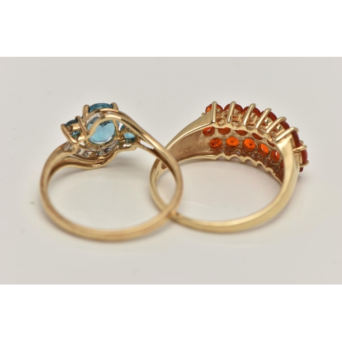 30 - TWO 9CT GOLD GEM SET RINGS, the first a blue topaz and diamond crossover ring, hallmarked 9ct Birmin... 