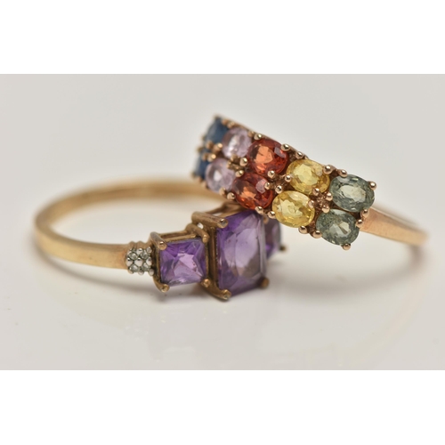 39 - TWO 9CT GOLD GEM SET RINGS, to include a multi gem set half eternity style ring, hallmarked 9ct Lond... 