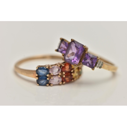 39 - TWO 9CT GOLD GEM SET RINGS, to include a multi gem set half eternity style ring, hallmarked 9ct Lond... 