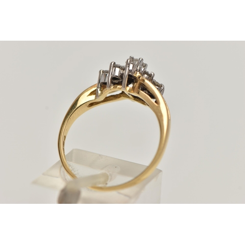 4 - AN 18CT GOLD DIAMOND CLUSTER RING, marquise shape cluster set with nine round brilliant cut diamonds... 