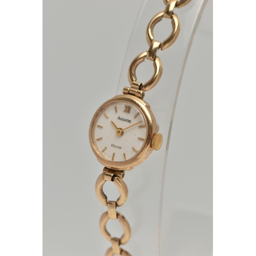 41 - A LADYS 9CT GOLD 'ACCURIST' WRISTWATCH, quartz movement, round white dial signed 'Accurist Gold', Ro... 