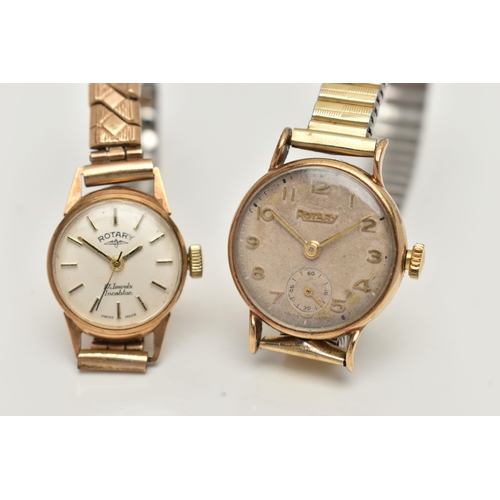 45 - TWO LADYS 9CT GOLD 'ROTARY' WRISTWATCHES, the first a manual wind watch, round silver dial signed 'R... 