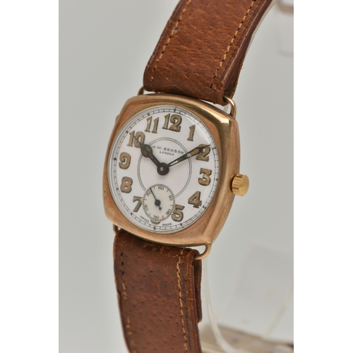 50 - A 9CT GOLD 'J W BENSON' WRISTWATCH, hand wound movement, round dial signed 'J W Benson London', Arab... 