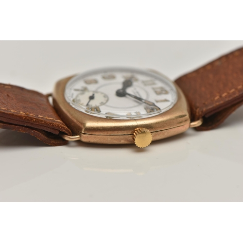 50 - A 9CT GOLD 'J W BENSON' WRISTWATCH, hand wound movement, round dial signed 'J W Benson London', Arab... 