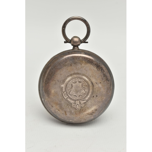 53 - A SILVER OPEN FACE POCKET WATCH, key wound movement, Roman numerals, subsidiary seconds dial at the ... 