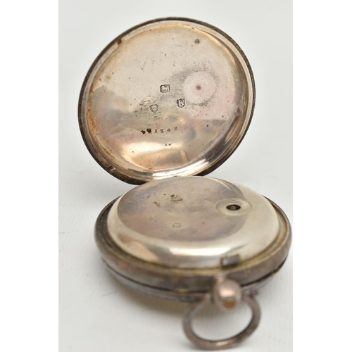 53 - A SILVER OPEN FACE POCKET WATCH, key wound movement, Roman numerals, subsidiary seconds dial at the ... 