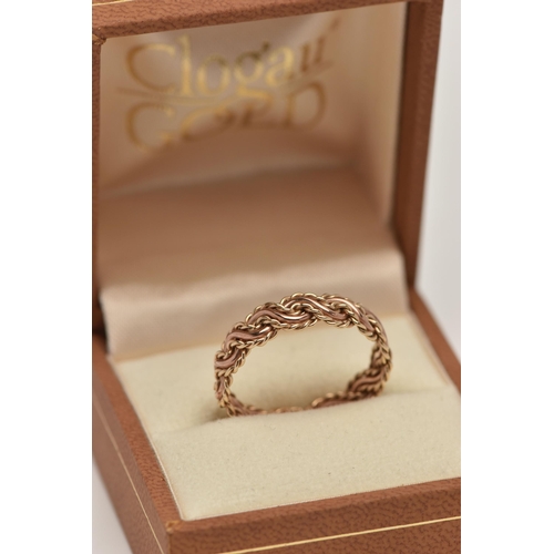 8 - A 9CT ROSE GOLD 'CLOGAU' RING, textured band design, hallmarked 9ct Edinburgh, ring size Q 1/2 centr... 