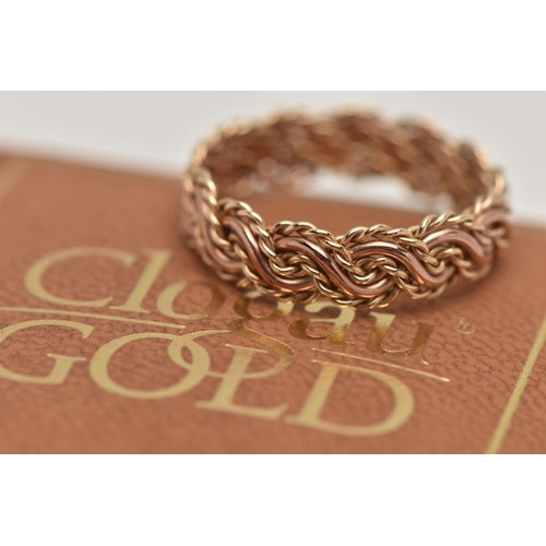 8 - A 9CT ROSE GOLD 'CLOGAU' RING, textured band design, hallmarked 9ct Edinburgh, ring size Q 1/2 centr... 