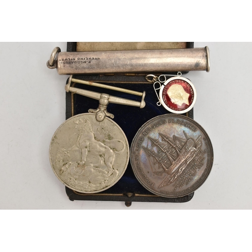 88 - A SMALL ASSORTMENT OF ITEMS, to include a Foudroyant Lord Nelsons Flagship medal, a white metal penc... 