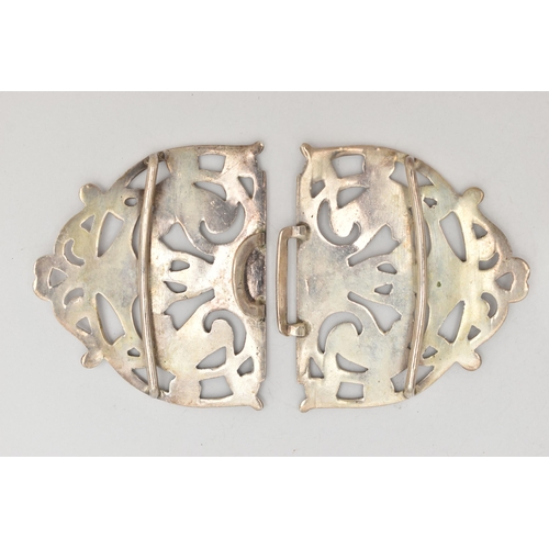 94 - A LATE 19TH CENTURY SILVER NURSES BELT BUCKLE, open work and foliage detail, hallmarked 'E S Barnsle... 