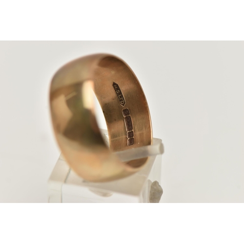 136 - A 9CT GOLD WIDE BAND RING, polished band, approximate band width 9.4mm, hallmarked 9ct Birmingham, r... 