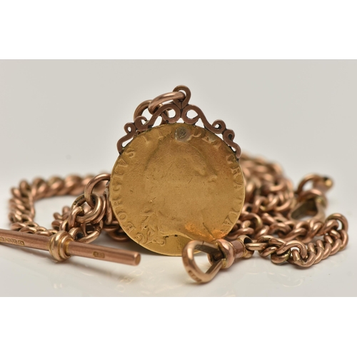 152 - A 9CT ROSE GOLD ALBERT CHAIN WITH COIN FOB, graduated albert chain, each link stamped 9.375, fitted ... 