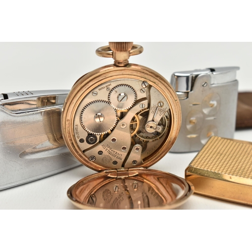 168 - A GOLD PLATED POCKET WATCH AND LIGHTERS, to include a gold plated, manual wind, open face pocket wat... 