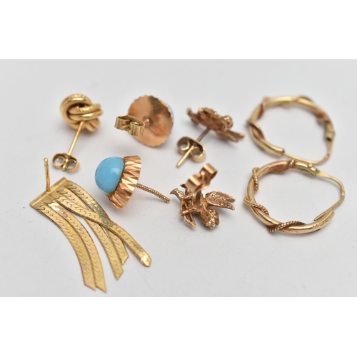 171 - THREE PAIRS OF EARRINGS, to include a pair of 9ct gold Cherub stud earrings, post and scroll fitting... 