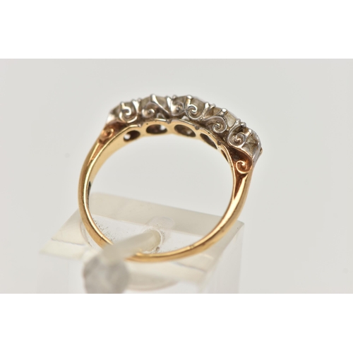 177 - AN EARLY 20TH CENTURY FIVE STONE DIAMOND RING, five old cut diamonds, approximate total diamond weig... 