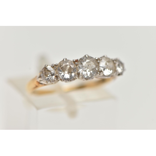 177 - AN EARLY 20TH CENTURY FIVE STONE DIAMOND RING, five old cut diamonds, approximate total diamond weig... 