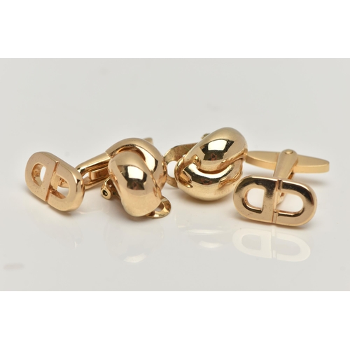 179 - A PAIR OF CHRISTIAN DIOR CLIP ON EARRINGS AND A PAIR OF CUFFLINKS, cross over yellow metal non-pierc... 