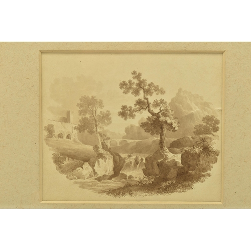 261 - JOHN BERNEY LADBROOKE (1803-1879) A PICTURESQUE LANDSCAPE WITH WATERFALL, signed in pencil bottom ce... 