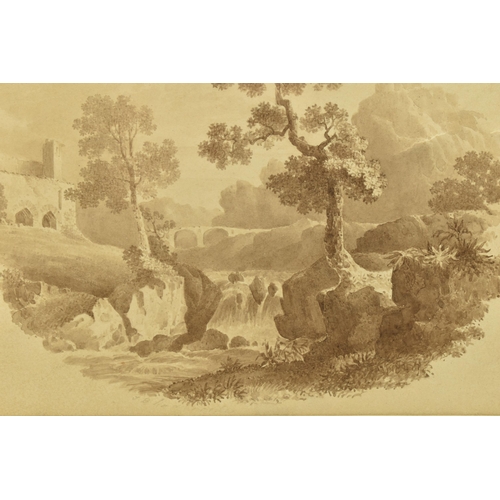 261 - JOHN BERNEY LADBROOKE (1803-1879) A PICTURESQUE LANDSCAPE WITH WATERFALL, signed in pencil bottom ce... 