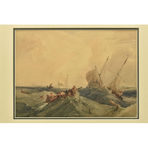 262 - CIRCLE OF SAMUEL OWEN (1768-1857) FISHING BOATS IN ROUGH SEAS, no visible signature, attribution ver... 