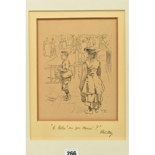 266 - PHIL MAY (1864-1903) 'HI BILLIE! ARE YOU MOVIN?', a sketch depicting a female figure talking to a yo... 