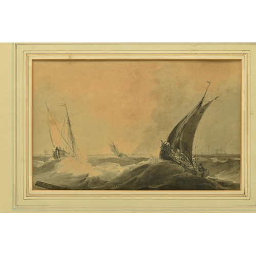 271 - SAMUEL OWEN (1768-1857) A MARITIME SCENE DEPICTING BOATS IN ROUGH SEAS, initialled and dated 1804 bo... 