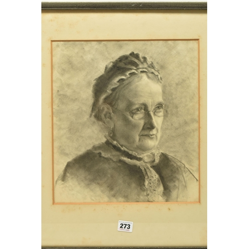 273 - A LATE VICTORIAN PORTRAIT OF AN ELDERLY WOMAN, a head and shoulders study with the sitter wearing gl... 