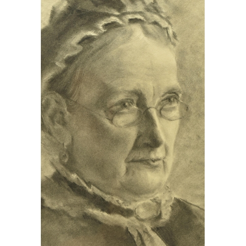 273 - A LATE VICTORIAN PORTRAIT OF AN ELDERLY WOMAN, a head and shoulders study with the sitter wearing gl... 