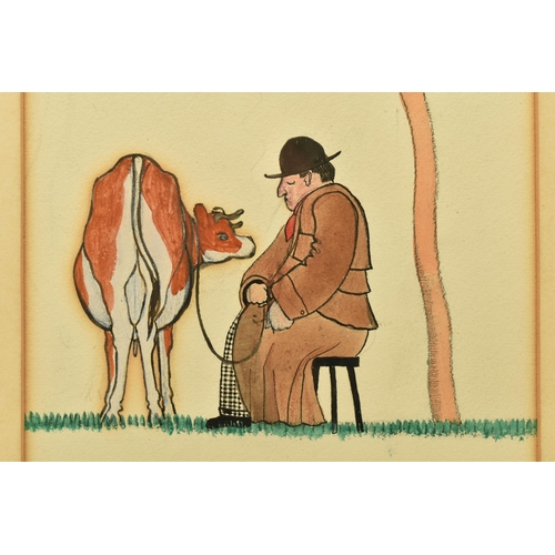 281 - CIRCLE OF ALBERT RUTHERSTON (1881-1953) AN ILLUSTRATION DEPICTING A MAN WITH A COW, no visible signa... 