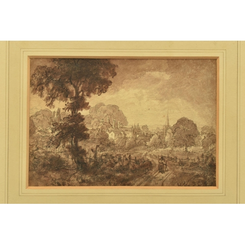 288 - CIRCLE OF HENEAGE FINCH 4TH EARL OF AYLESFORD (1751-1812), A LANDSCAPE STUDY WITH DISTANT VILLAGE, n... 