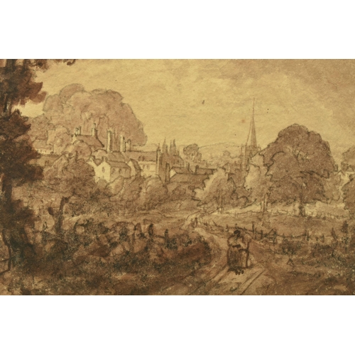 288 - CIRCLE OF HENEAGE FINCH 4TH EARL OF AYLESFORD (1751-1812), A LANDSCAPE STUDY WITH DISTANT VILLAGE, n... 