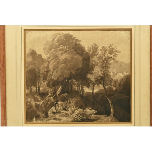 298 - WILLIAM HAVELL (1782-1857) FIGURES IN A WOODLAND GLADE, signed bottom left, ink wash on paper, appro... 