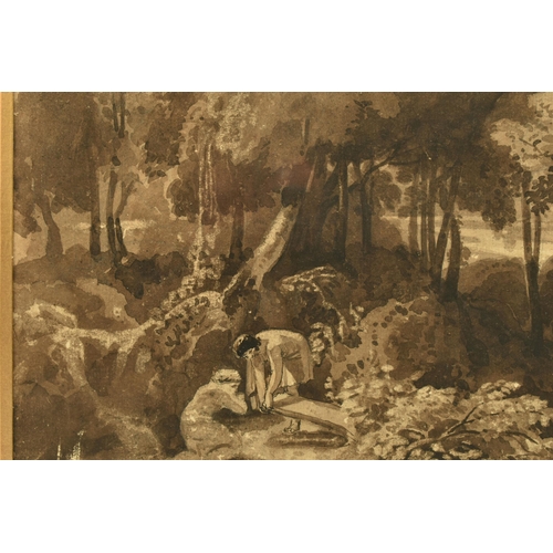 298 - WILLIAM HAVELL (1782-1857) FIGURES IN A WOODLAND GLADE, signed bottom left, ink wash on paper, appro... 