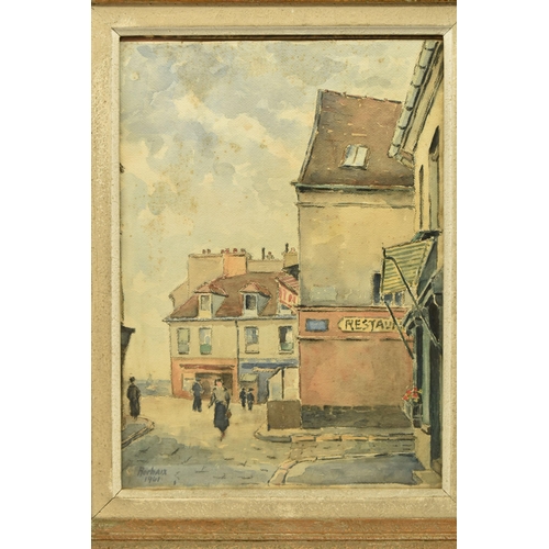 300 - ROCHAIX (20TH CENTURY) A FRENCH STREET SCENE, signed and dated 1941 bottom left, exhibition label ve... 