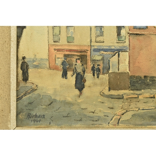 300 - ROCHAIX (20TH CENTURY) A FRENCH STREET SCENE, signed and dated 1941 bottom left, exhibition label ve... 