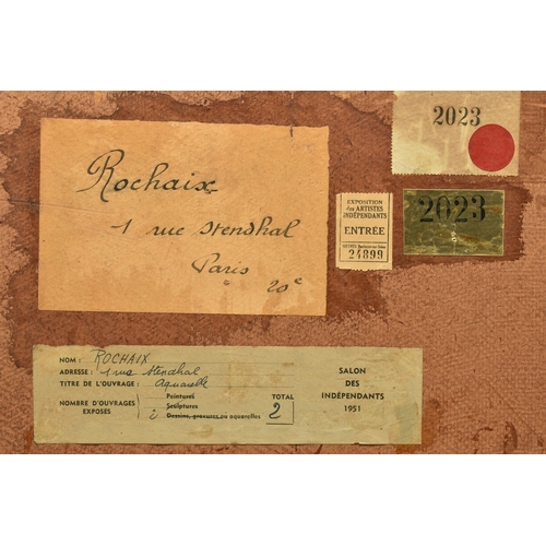 300 - ROCHAIX (20TH CENTURY) A FRENCH STREET SCENE, signed and dated 1941 bottom left, exhibition label ve... 