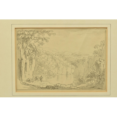 345 - ANTHONY THOMAS DEVIS (1729-1816) TWO PREPARATORY SKETCHES, the first depicts a river landscape with ... 