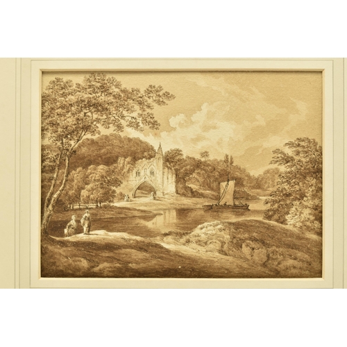 312 - SOPHIA AYRTON (18TH / 19TH CENTURY) 'KIRKHAM PRIORY, YORKSHIRE', an English school river landscape w... 