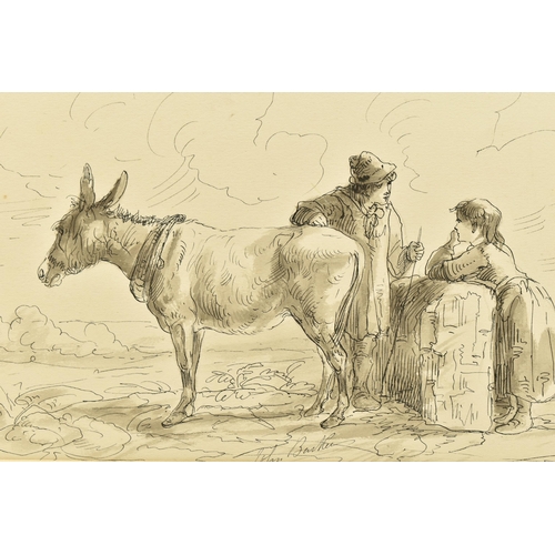 314 - JOHN JOSEPH BARKER OF BATH (1825-1904) A FARMHAND WITH DONKEY, a young farmhand stands talking to a ... 