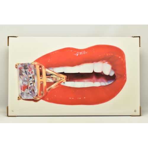 331 - RORY HANCOCK (WELSH 1987) 'ROCK CANDY', a signed limited edition box canvas print of a mouth and a d... 