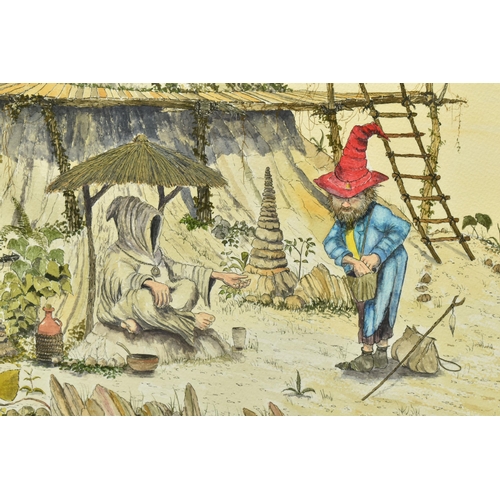 336 - DAVID AUSTIN (CONTEMPORARY) 'AND NO SPITTING!', a fantasy scene depicting a Peddler conducting a tra... 