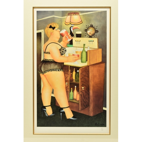 337 - BERYL COOK (BRITISH 1926-2008) 'DRINKIES', A LIMITED EDITION PRINT, PUBLISHED 2009, depicting a fema... 