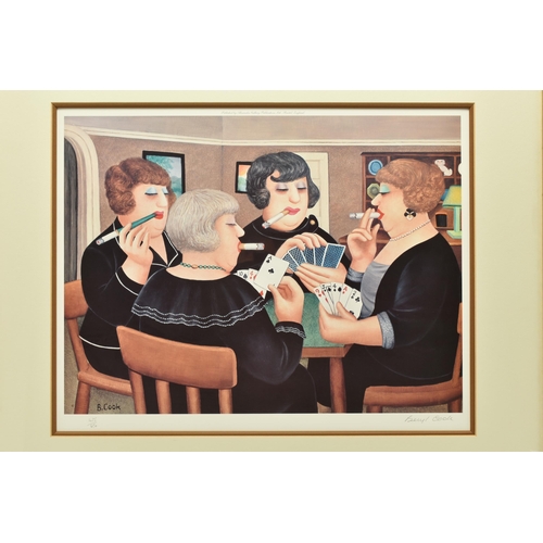 338 - BERYL COOK (BRITISH 1926-2008) 'BRIDGE PARTY' A SIGNED LIMITED EDITION PRINT, depicting four ladies ... 