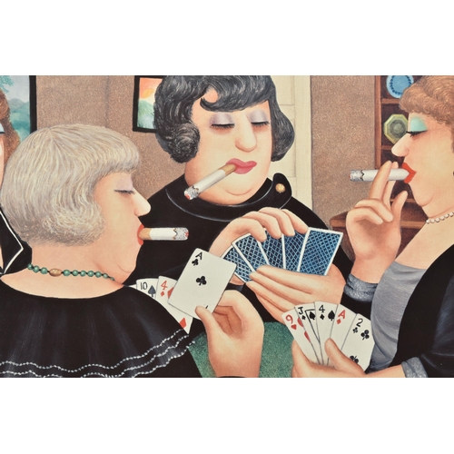 338 - BERYL COOK (BRITISH 1926-2008) 'BRIDGE PARTY' A SIGNED LIMITED EDITION PRINT, depicting four ladies ... 