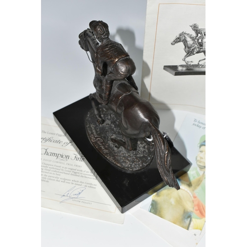 351 - DAVID CORNELL BRONZE 'CHAMPION FINISH' SCULPTURE, depicting Lester Piggott riding Nijinsky, for Fran... 