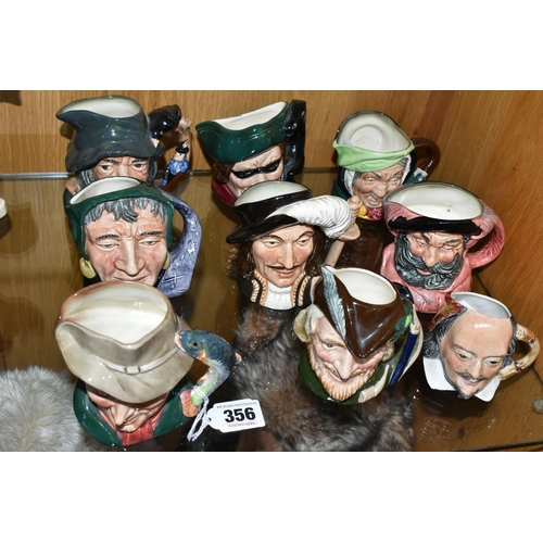 356 - NINE CHARACTER JUGS, mainly Royal Doulton to include The Poacher D6464, The Fortune Teller D6503, Ri... 