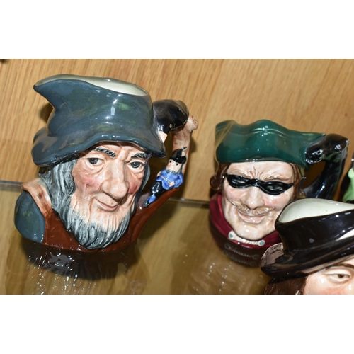 356 - NINE CHARACTER JUGS, mainly Royal Doulton to include The Poacher D6464, The Fortune Teller D6503, Ri... 