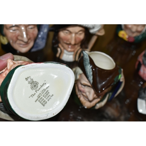 356 - NINE CHARACTER JUGS, mainly Royal Doulton to include The Poacher D6464, The Fortune Teller D6503, Ri... 